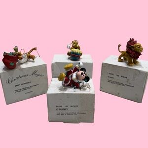 DISNEY GROLIER CHRISTMAS ORNAMENTS LOT of 4 Mickey, Tigger, Simba & Pooh w/boxes